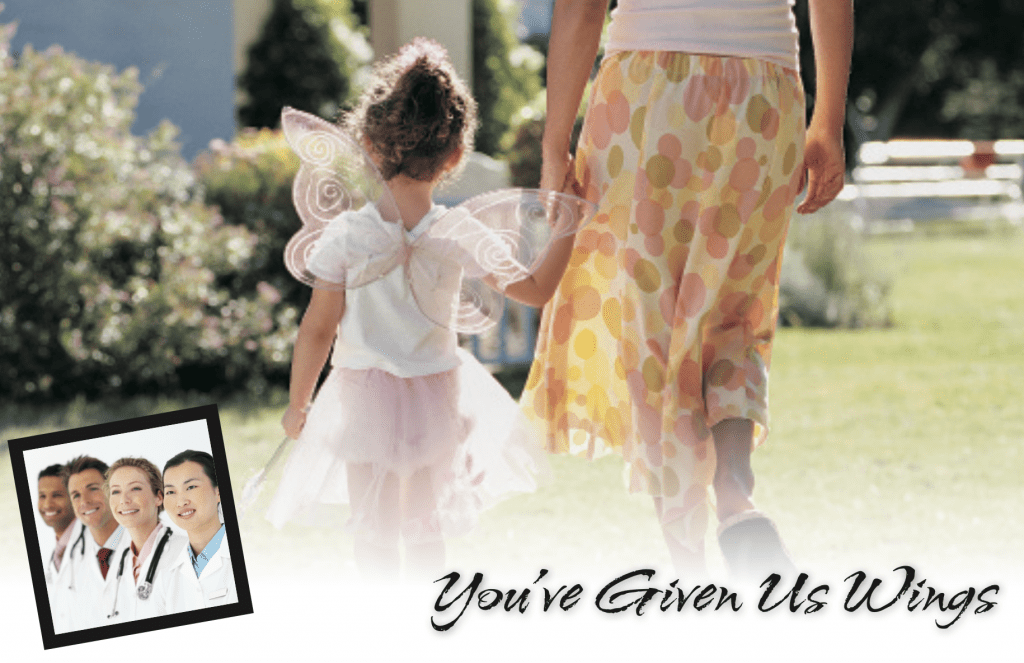 Medical Professionals Program sample graphic with a child, adult hand and clinician inset.