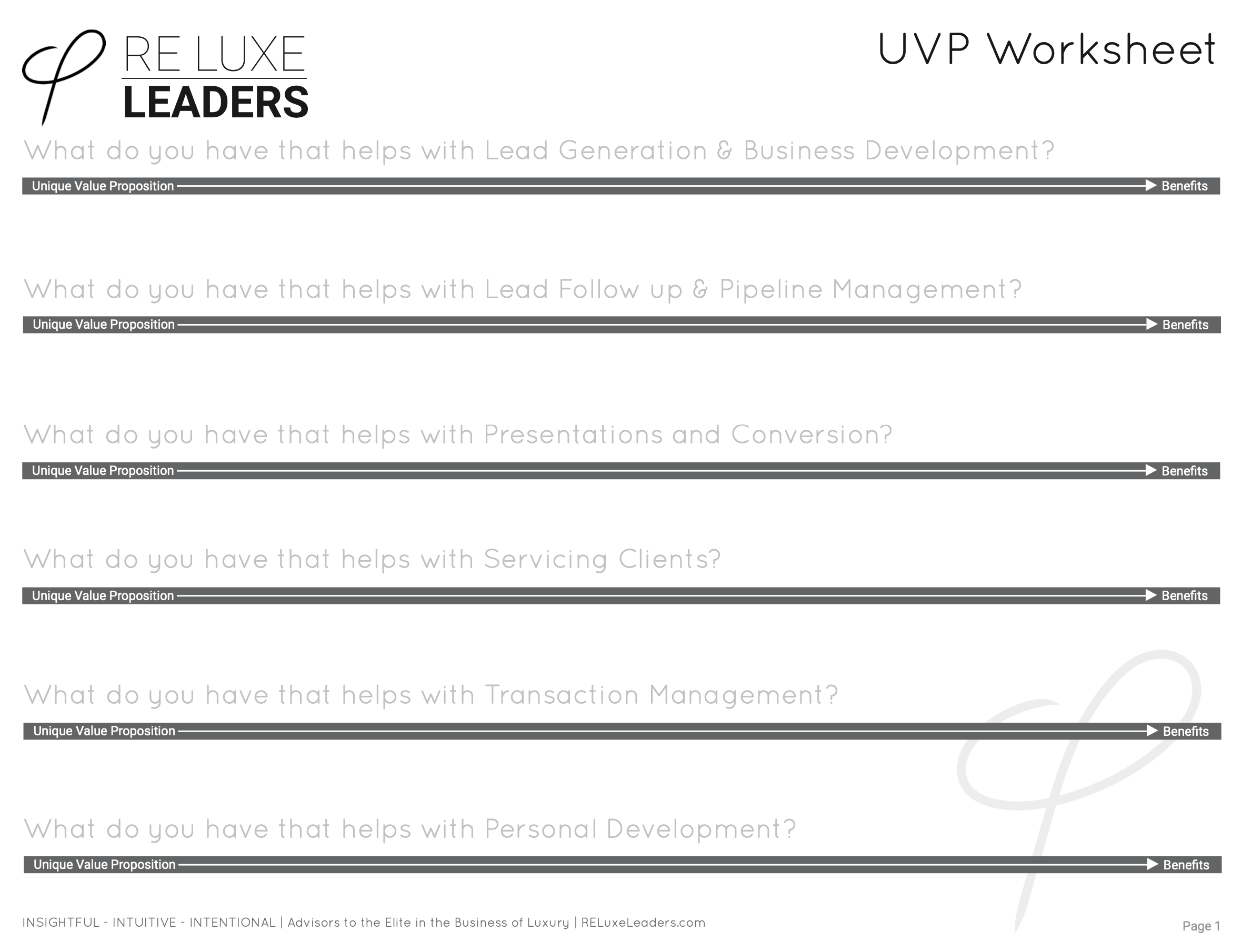 UVP Worksheet Screenshot