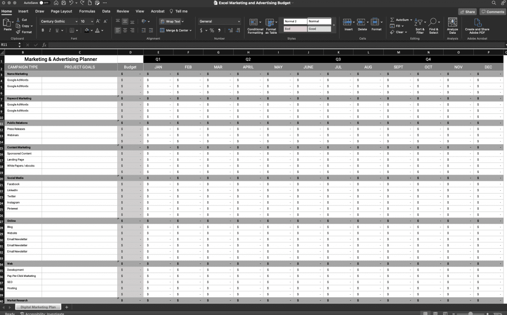 Marketing And Advertising Budget 1 Excel Marketing and Advertising Budget