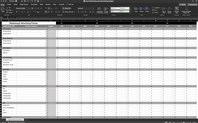Real Estate Luxury Leaders - Excel Marketing and Advertising Budget