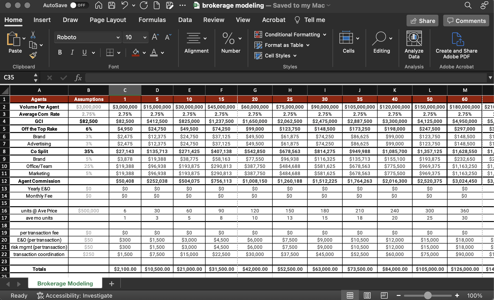 Brokerage Modeling Excel File