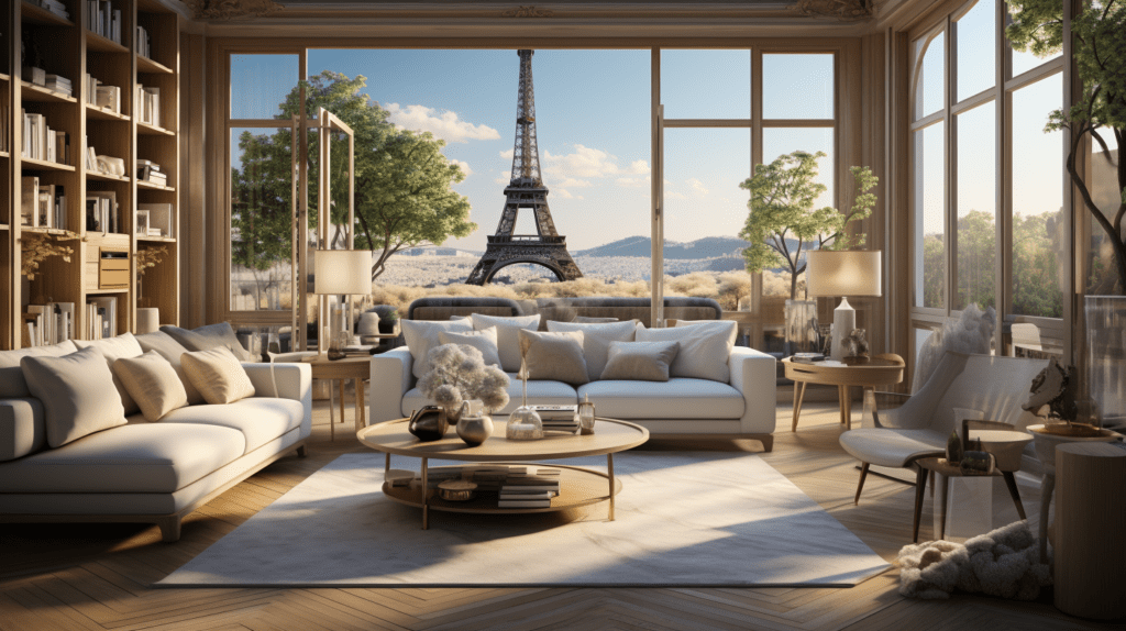 Luxury real estate Paris living room with large windows