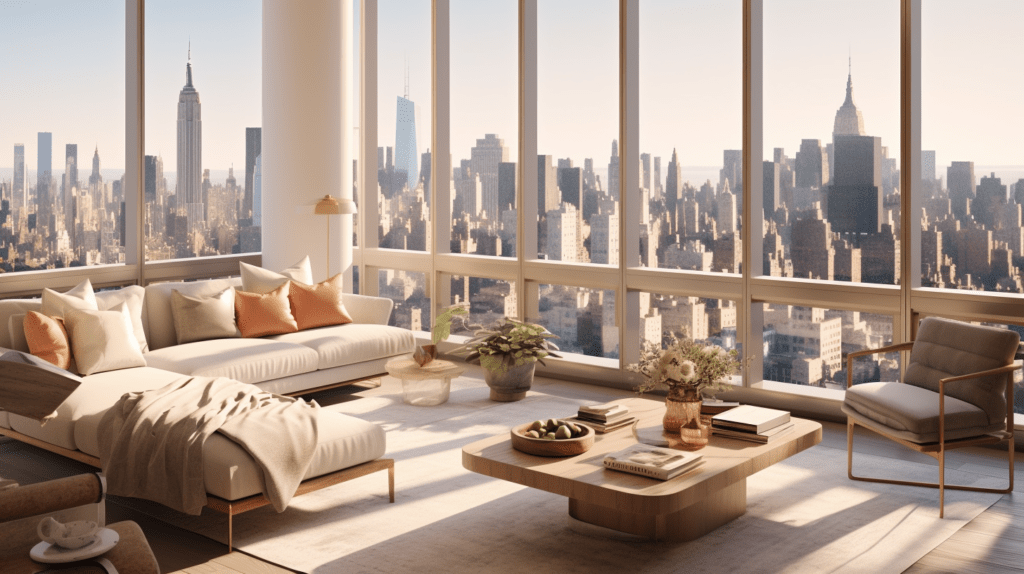 Aerial editorial-style photograph of new york luxury real estate