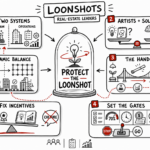 Whiteboard sketch showing how real-estate leaders protect fragile ideas, test them, and transfer proven pilots into operations.