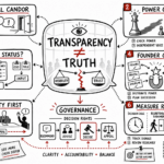 Whiteboard sketch showing how transparency needs safety, governance, and limits on power to produce better decisions.