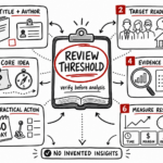 Whiteboard doodle showing the details needed before a credible book review can be written.