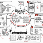 Whiteboard map showing how algorithmic taste creates sameness and how luxury brands protect distinction through human curation.