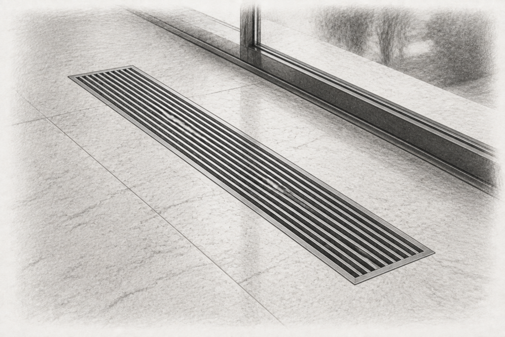 Brokerage Budgeting: Nine Questions To Review In 2026 1 Charcoal detail of a flush metal ventilation grille in limestone flooring beside a glazed residential window.