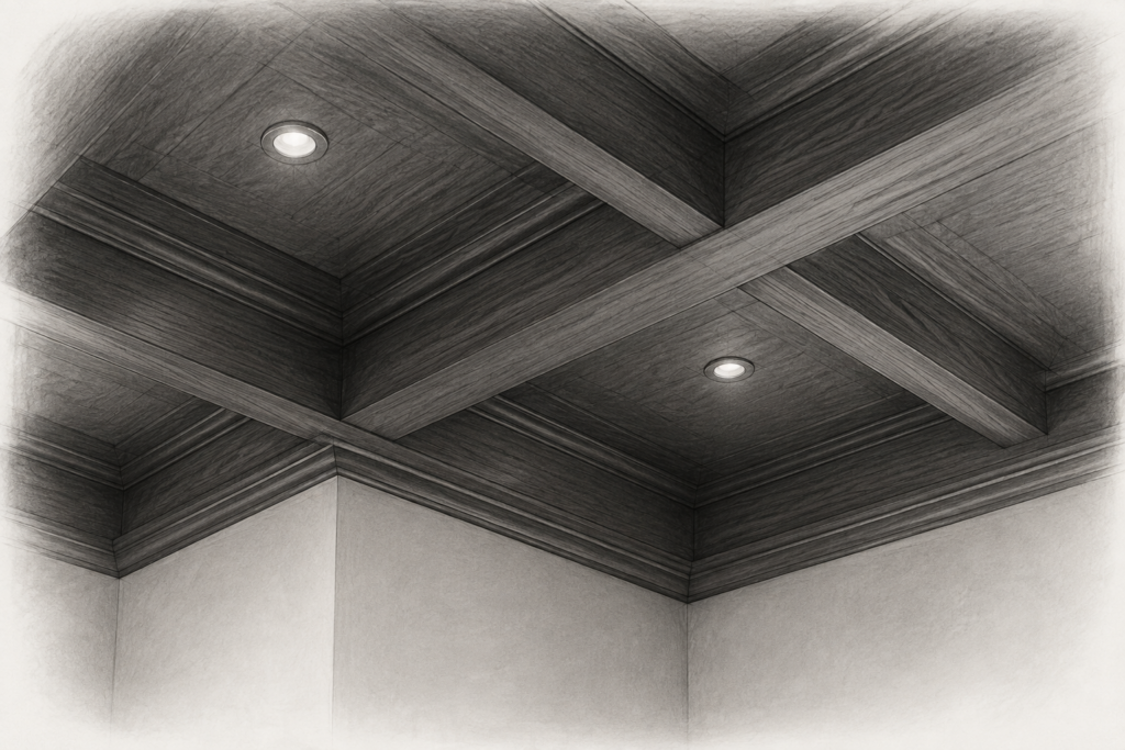 Developing A Brokerage Management Training Program 1 Graphite detail of a coffered walnut ceiling corner with recessed lighting.