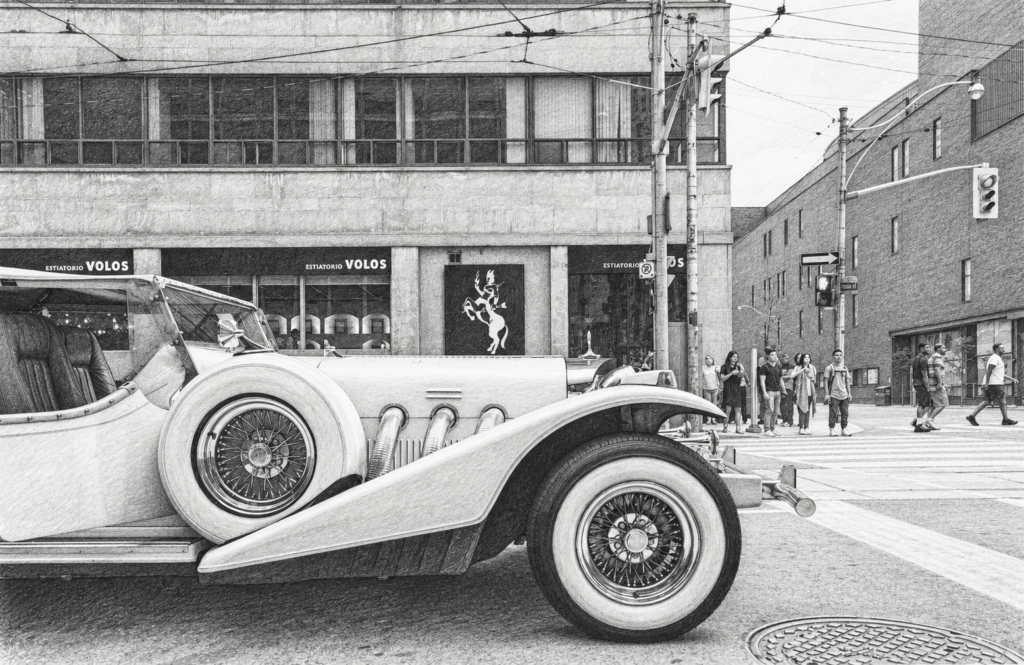 Vip Benefits Package 1 Vintage car parked on a city street.