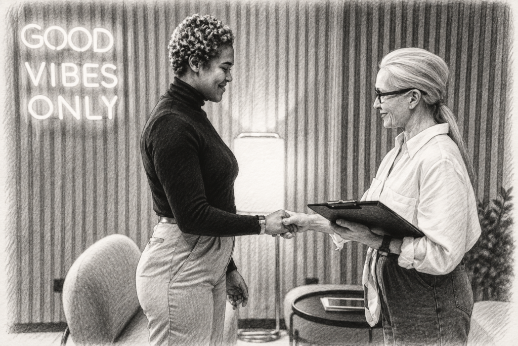 Recruiting Masterclass A Broker System For Recruiting Success 1 Two people exchanging a clipboard in a bright interior.