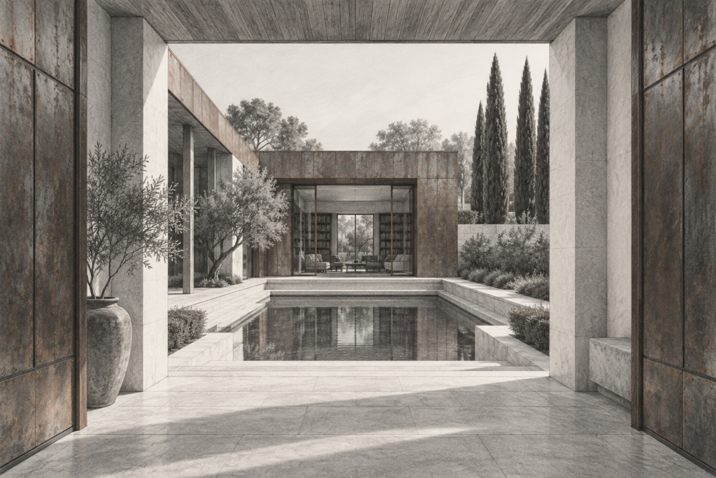 Personal Branding In Real Estate: 8 Keys To Creating A Truly Successful Personal Brand 1 Courtyard villa with a framed gallery and reflecting court.