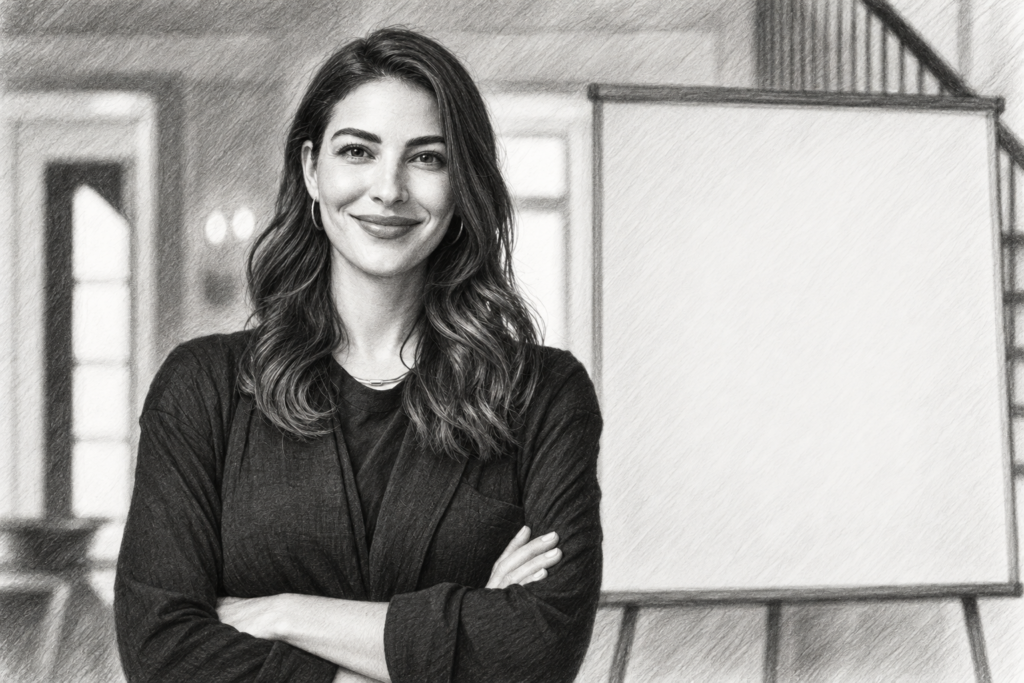 3 Attributes Of The Best Leaders – A Luxury Real Estate Consultant’s Viewpoint 1 Woman standing with arms crossed in a bright interior.
