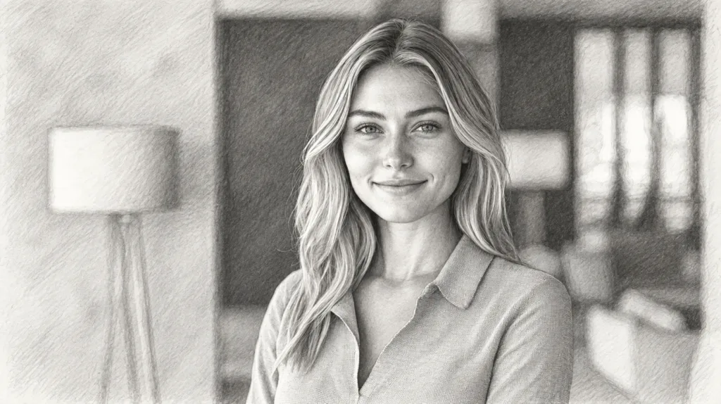 Smiling woman standing in a contemporary interior.