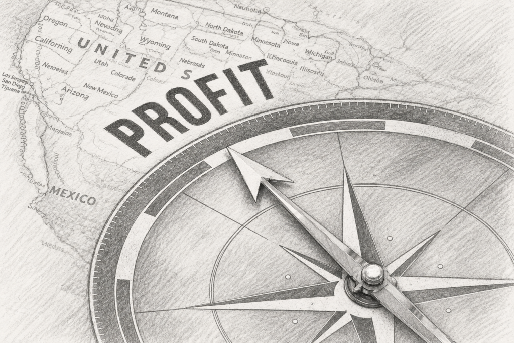 Profit Optimization Pioneers: Embark On An Expedition To Boost Your Luxury Real Estate Bottom Line 1 Compass and arrow over a map marked PROFIT.
