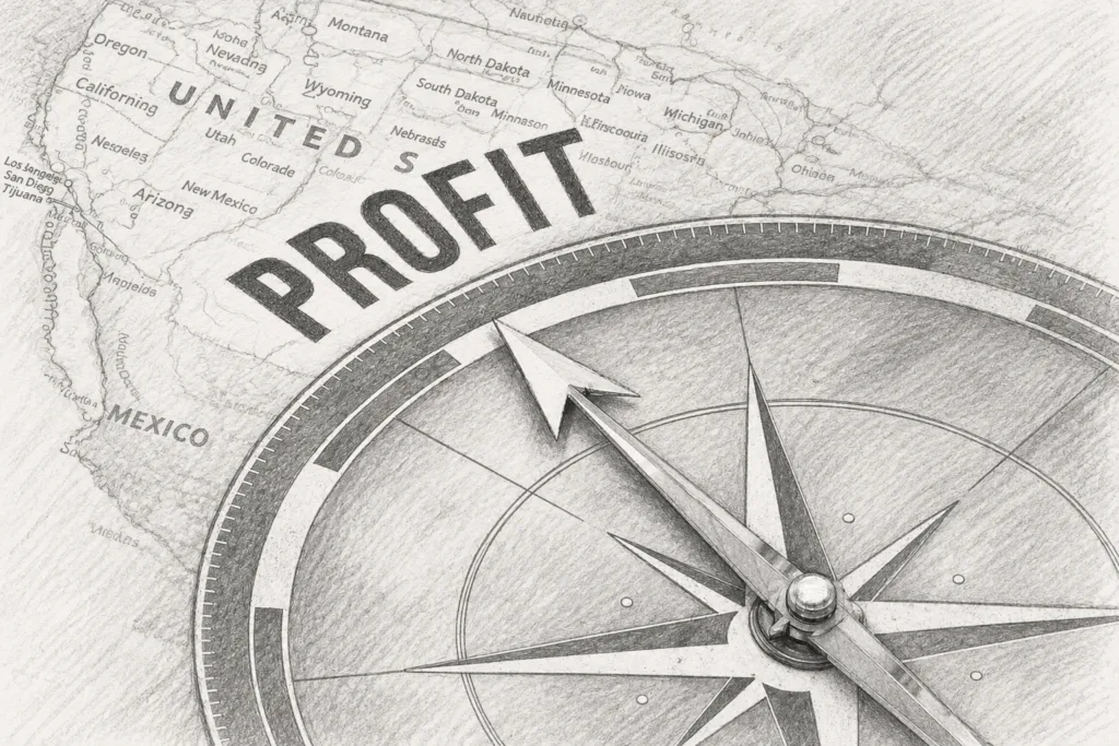 Profit Optimization Pioneers: Embark On An Expedition To Boost Your Luxury Real Estate Bottom Line 1 Compass and arrow over a map marked PROFIT.