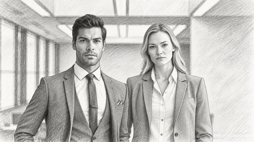 Luxury Real Estate Advisory: Unlocking Success Through Fiduciary Expertise 1 Man and woman standing together in a bright office.