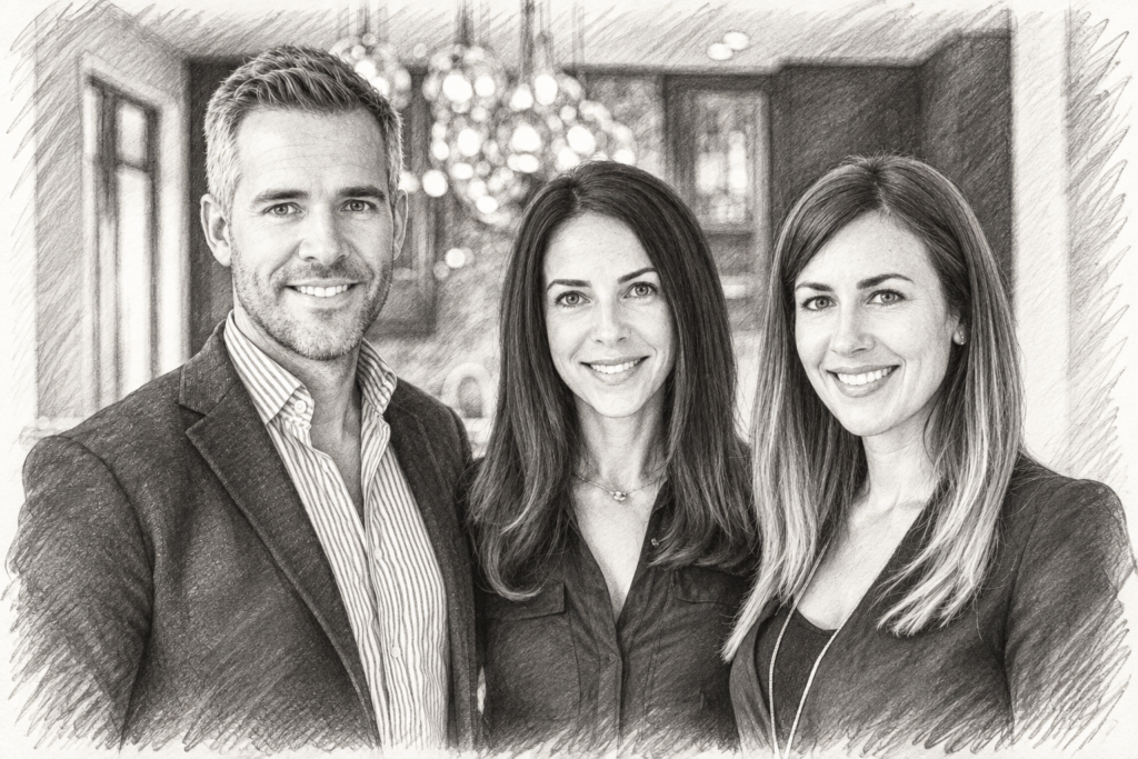 Navigating Social Media Trends In 2023: Tips For Luxury Real Estate Agents 1 Three adults posing together in a bright interior.