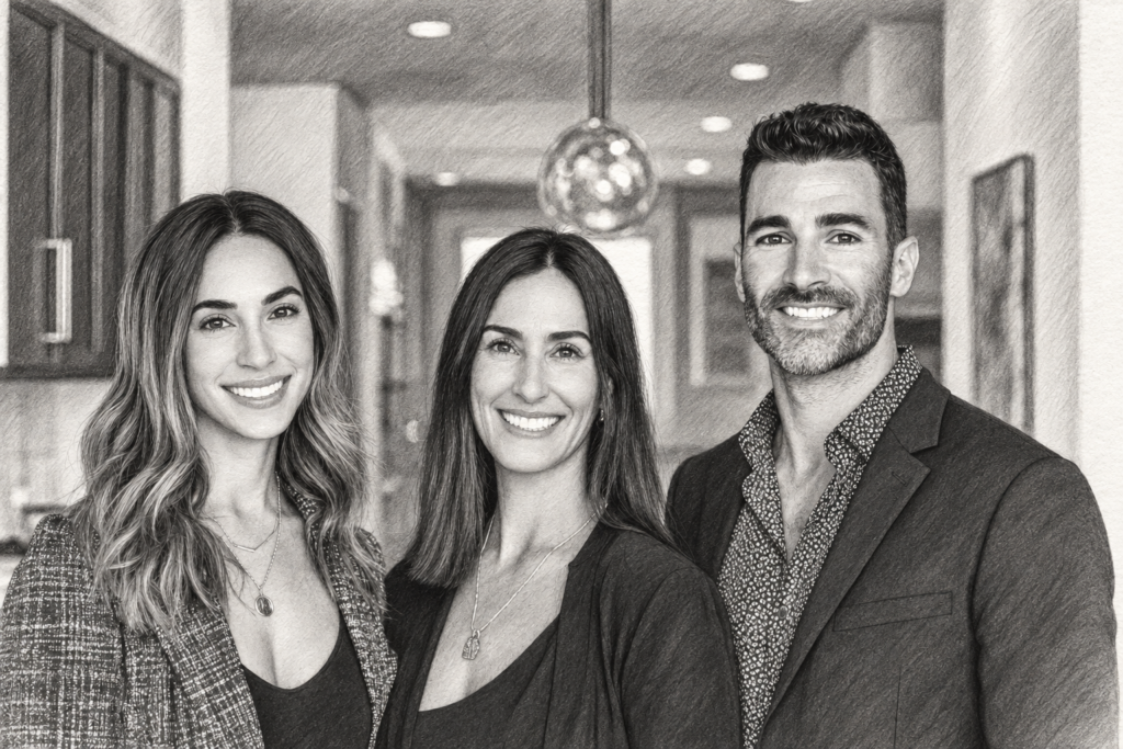 10 Secrets To Nurturing Growth With Your Team 1 Three professionals standing together in a modern interior.