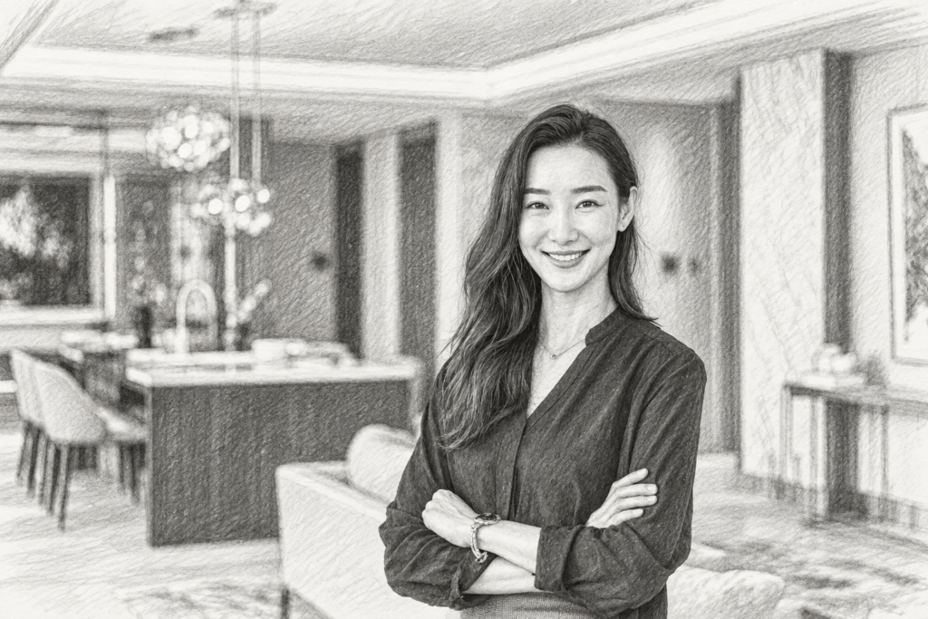 Reputation Management For Real Estate: Mastering The Market With A 5-Star Strategy 1 Smiling woman standing with folded arms in a living room.
