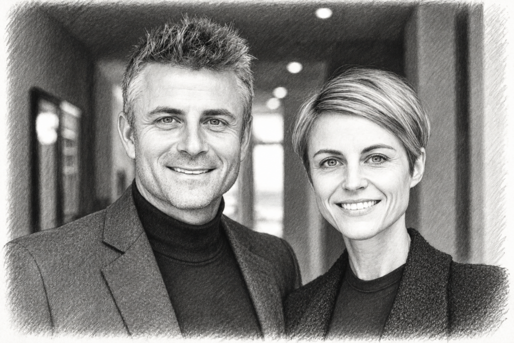 Unlock Success: Master The Art Of Adaptive Communication In Luxury Real Estate 1 Man and woman standing together in a bright interior.