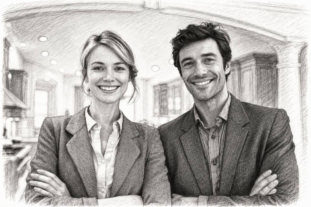5 Chatgpt Prompts For Luxury Real Estate To Optimize Your Sales Funnel 1 Two adults standing together in a bright interior.