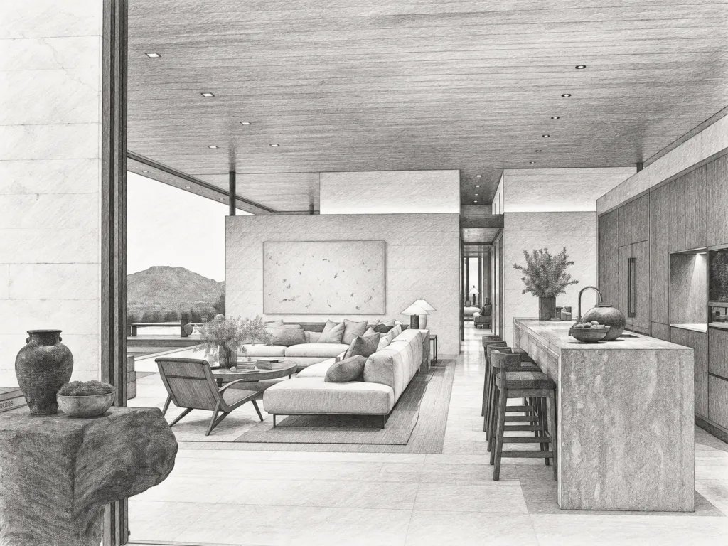7 Brokerage Operating Model Decisions Required Before Scaling 1 Open living room with seating, a fireplace and a large wall panel.