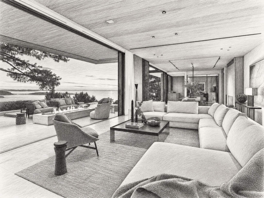 5 Levers To Protect Real Estate Brokerage Margin In 2025 1 Open living room with seating and a broad ocean view.