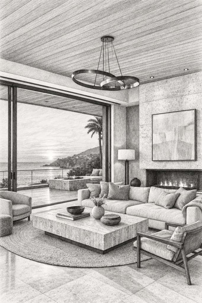 4 Cash Flow Controls Every Real Estate Leader Needs 1 Living room with fireplace and water view.