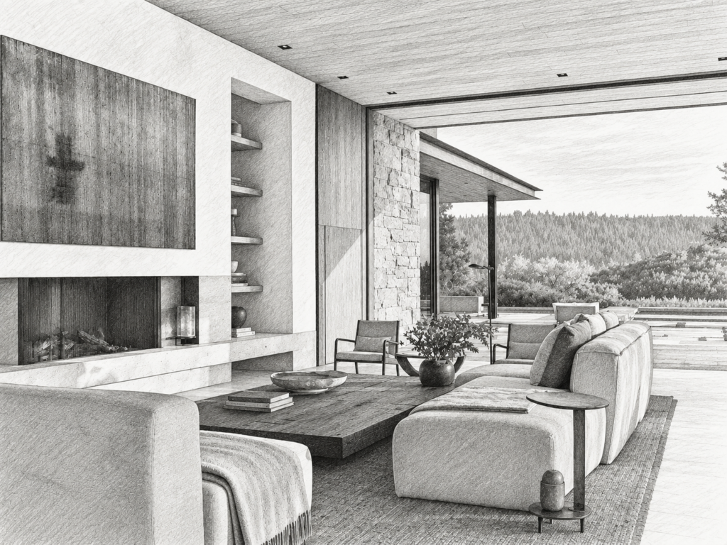 6 Real Estate Operating System Rules Before Scaling 1 Living room with fireplace and water view.