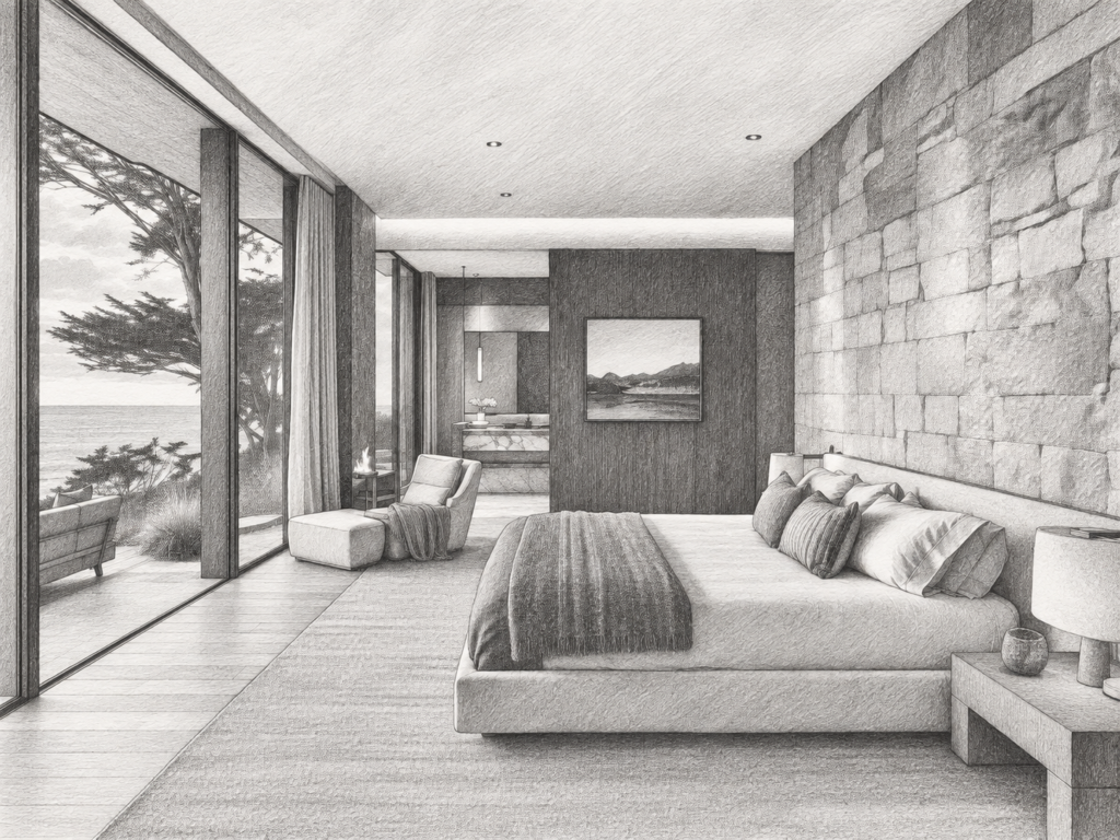 8 Operating Disciplines For Luxury Real Estate Leadership 1 Bedroom and sitting area with a view through large windows.