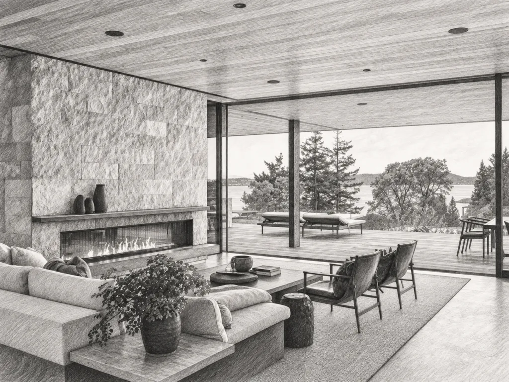 6 Brokerage Operating System Rules For Scalable Growth 1 Open-plan living room with seating and a view through large windows.
