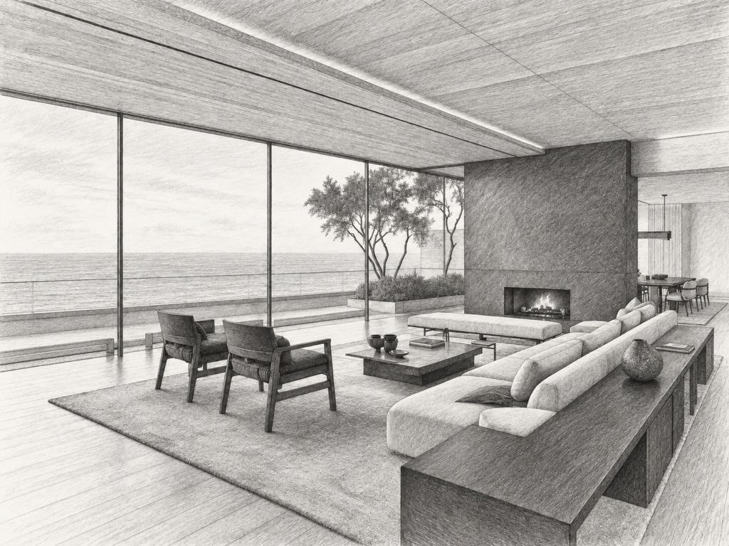 7 Systems For Luxury Real Estate Team Building 1 Open-plan living room with a large window and seating area.