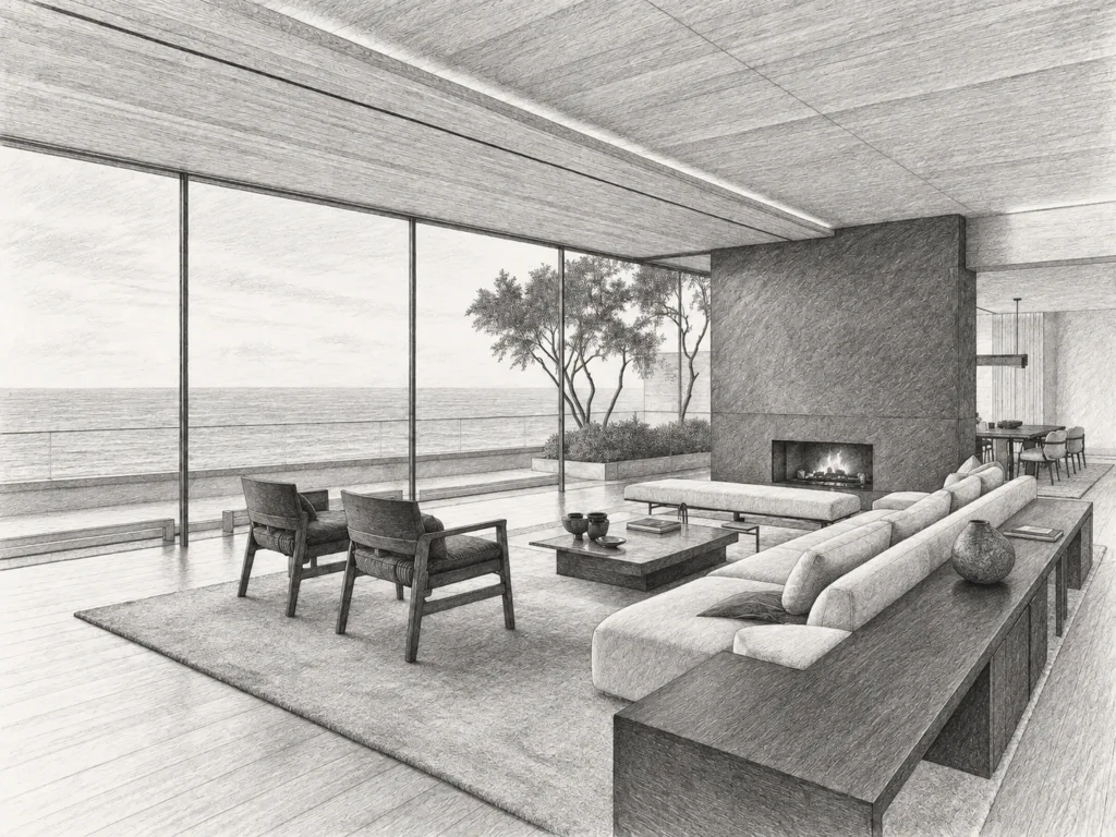 7 Systems For Luxury Real Estate Team Building 1 Open-plan living room with a large window and seating area.