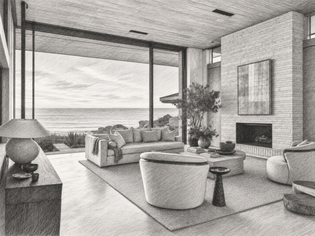 6 Brokerage Operating System Moves For Luxury Teams 1 Open-plan living room with seating and a view through large windows.