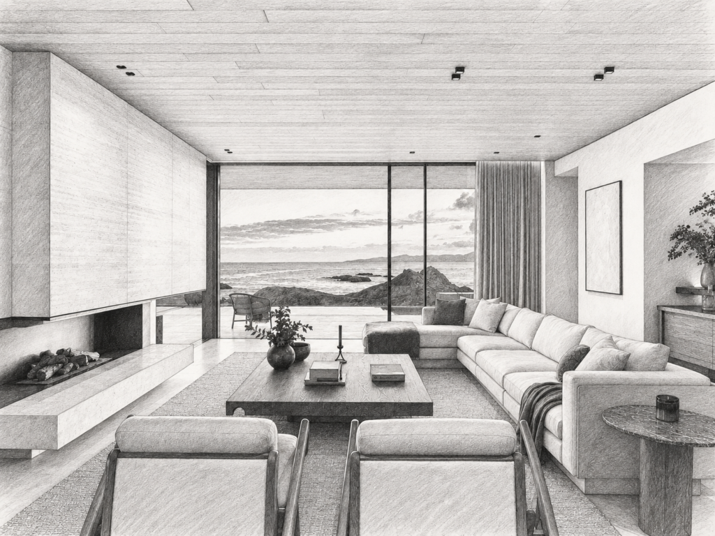 7 Brokerage Operating System Rules For Controlled Scale 1 Living room with fireplace and water view.
