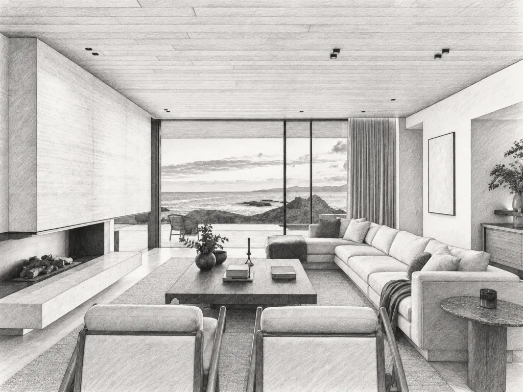 7 Brokerage Operating System Rules For Controlled Scale 1 Living room with fireplace and water view.