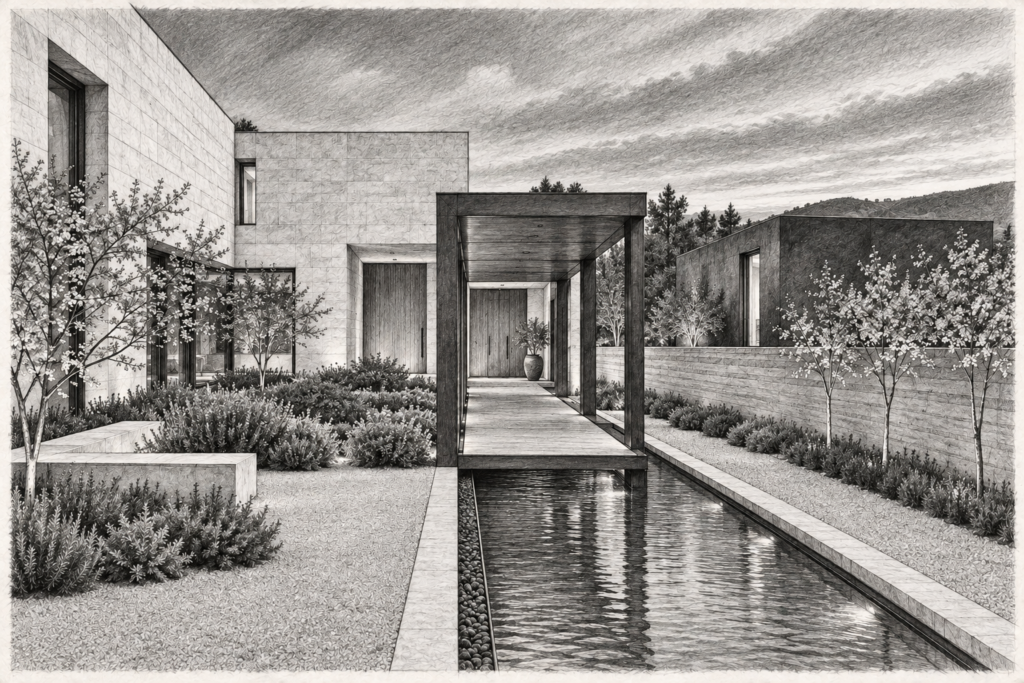 7 Data-Driven Leadership Strategies For Luxury Real Estate Teams 1 Limestone residence wrapping an herb court beside a pavilion.