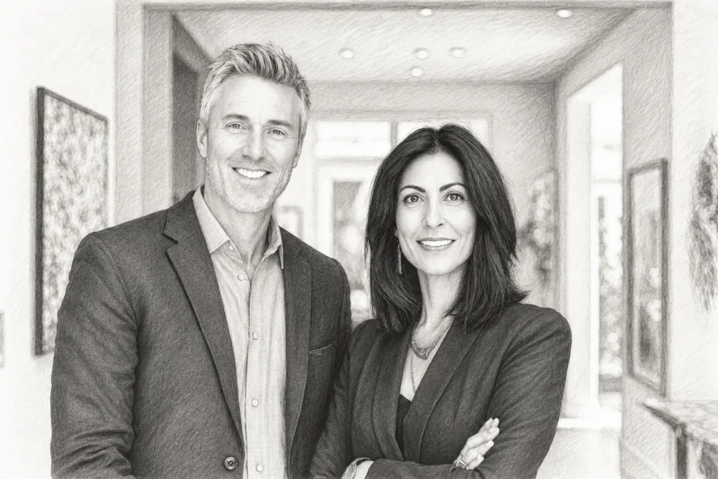 5 Strategic Shifts To Scale A Brokerage Without Burning Out 1 Smiling man and woman standing together in a bright interior.