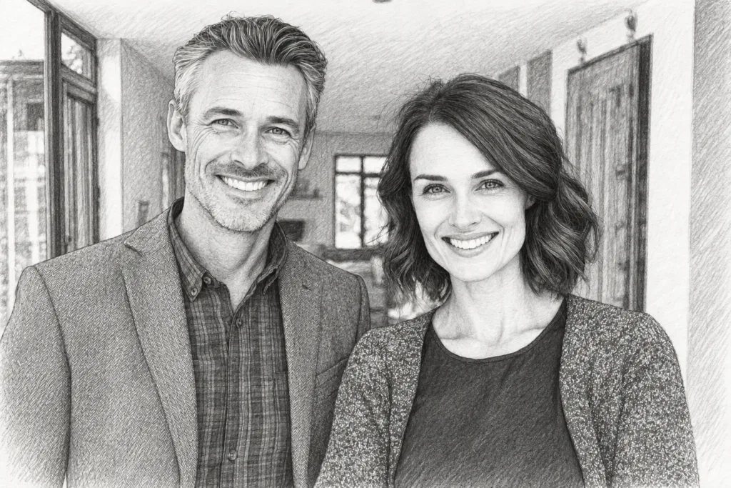 7 Tactical Hacks To Neutralize Team Tensions Before They Derail Performance 1 Smiling man and woman standing together in a modern glass-walled interior.
