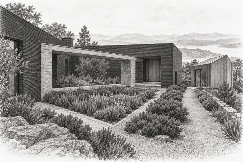 Why Elite Agents Prioritize Profit Over Revenue: Unconventional Financial Discipline For Luxury Real Estate Brokers 1 Brick ridge residence around a triangular herb court beside a pavilion.