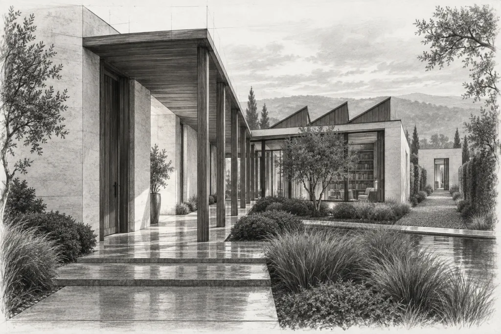 Revolutionizing Vip Onboarding: Precision Strategies For Elite Agents | Luxury Real Estate 1 A limestone residence uses a covered gallery and planted side court to connect two quiet living volumes.