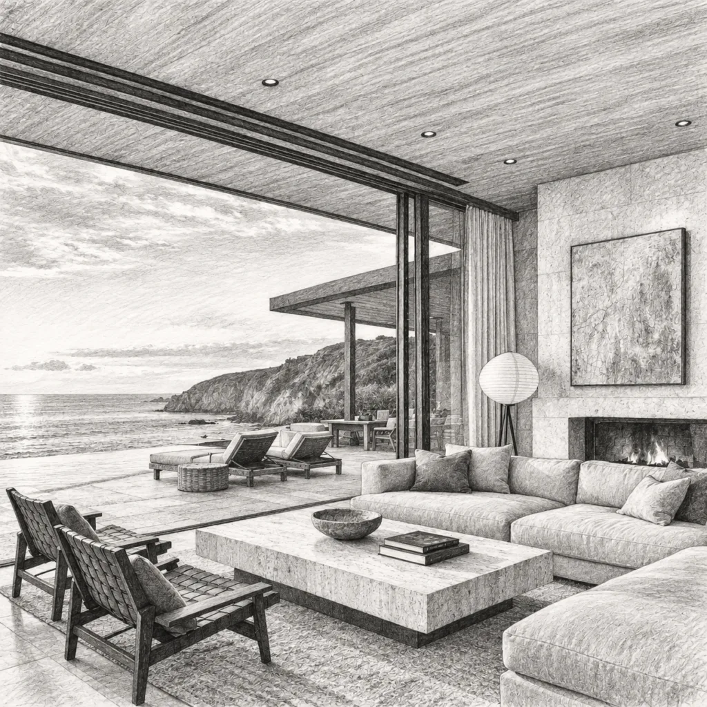 6 Controls That Modernize The Luxury Real Estate Sales Process 1 Open-plan living room with seating and a view through large windows.