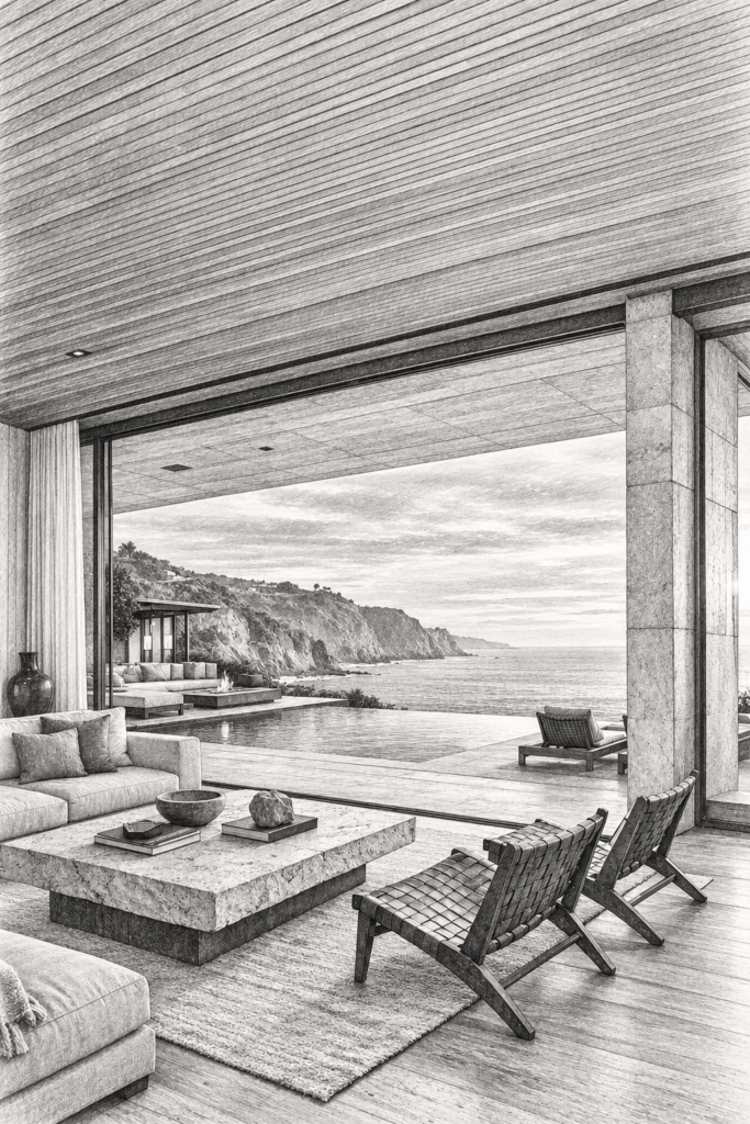 6 Luxury Real Estate Competitive Analysis Moves That Win Share 1 Open-plan living room with seating and a view through large windows.