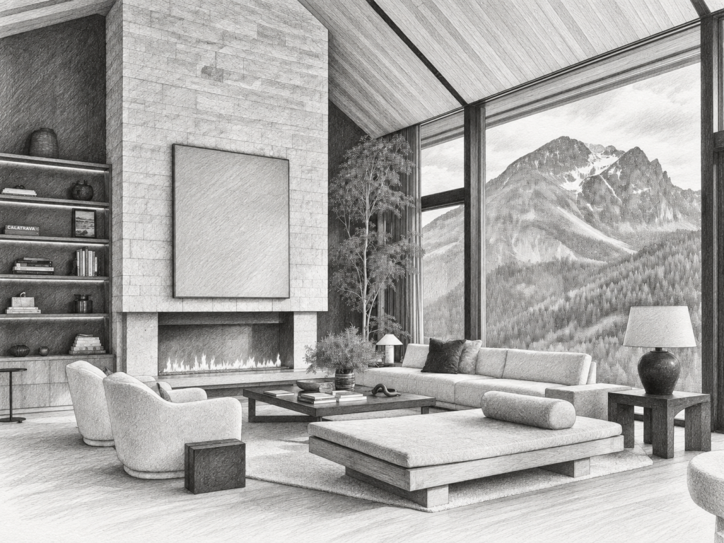 5 Luxury Real Estate Vip Strategies For Elite Client Retention 1 Open-plan living room with seating and a mountain view.