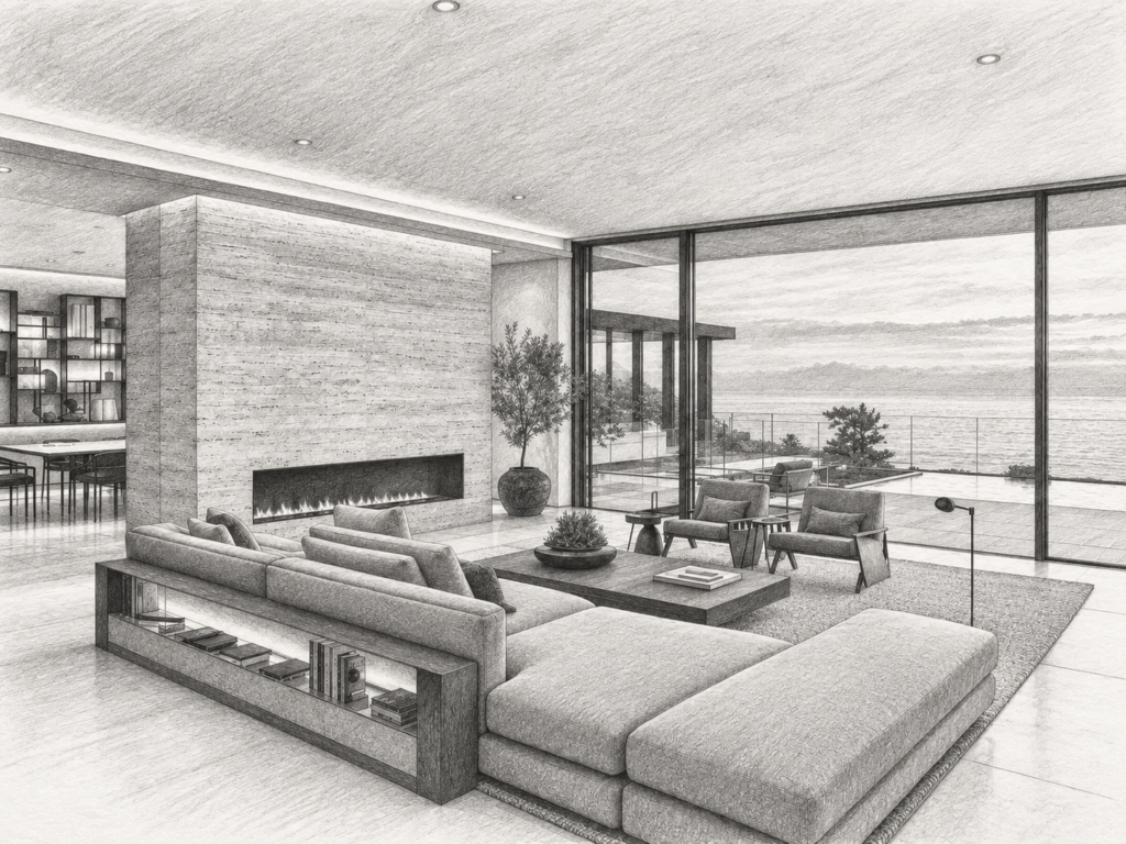 5 Systems For A Real Estate Team Operating System That Scales 1 Open-plan living room with seating and a view through large windows.