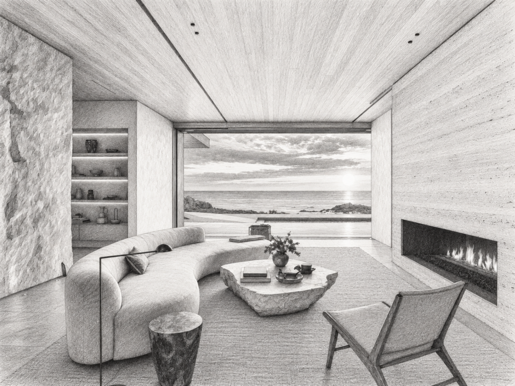 7 Real Estate Team Systems That Scale Without Chaos 1 Open-plan living room with seating and a view through large windows.