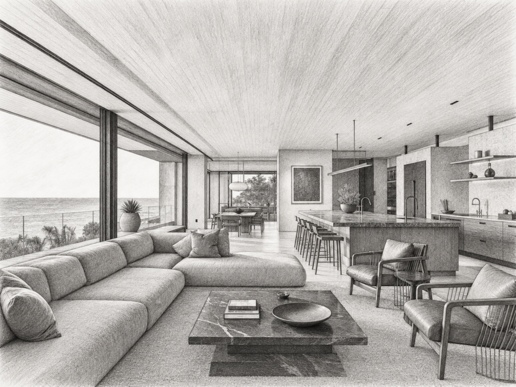 5 Steps To Build A Real Estate Team Operating System 1 Open-plan living and dining area with water view.