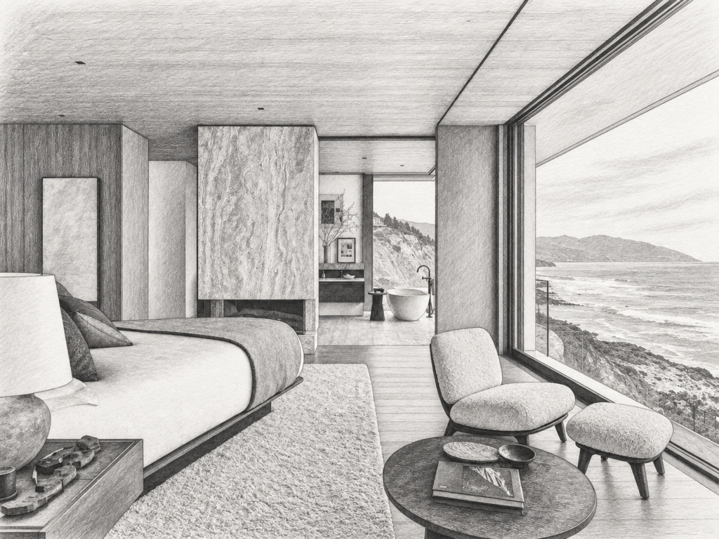 5 Uses Of Emotional Intelligence For Luxury Real Estate Leaders 1 Bedroom with a water view through glass walls.