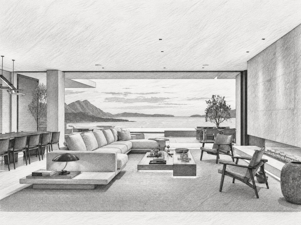 5 Ai Luxury Buyer Prediction Systems Before Buyers Search 1 Open living room and dining area with broad glazing toward the ocean.